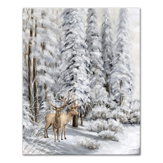 Snowy Forest Deer Canvas Wall Art